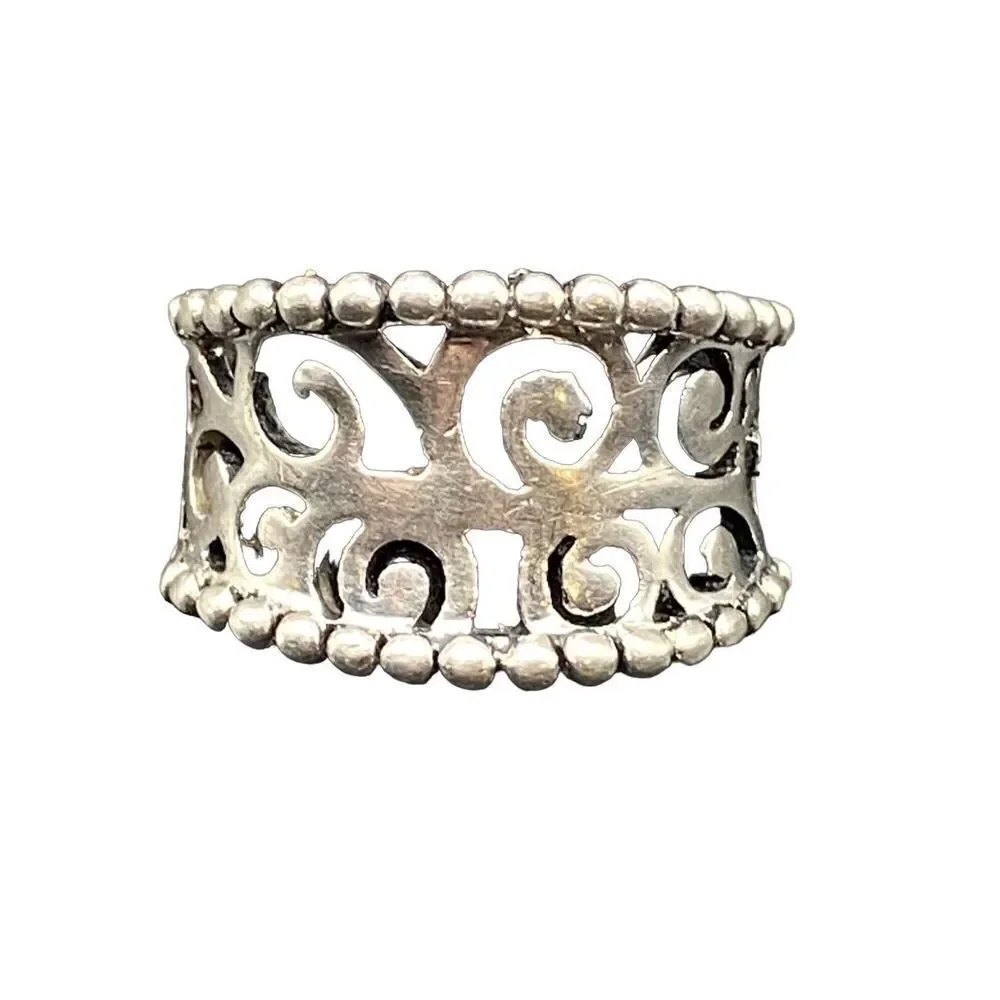 Sterling Silver 925 Open Scroll Band Ring dotted detail size 7